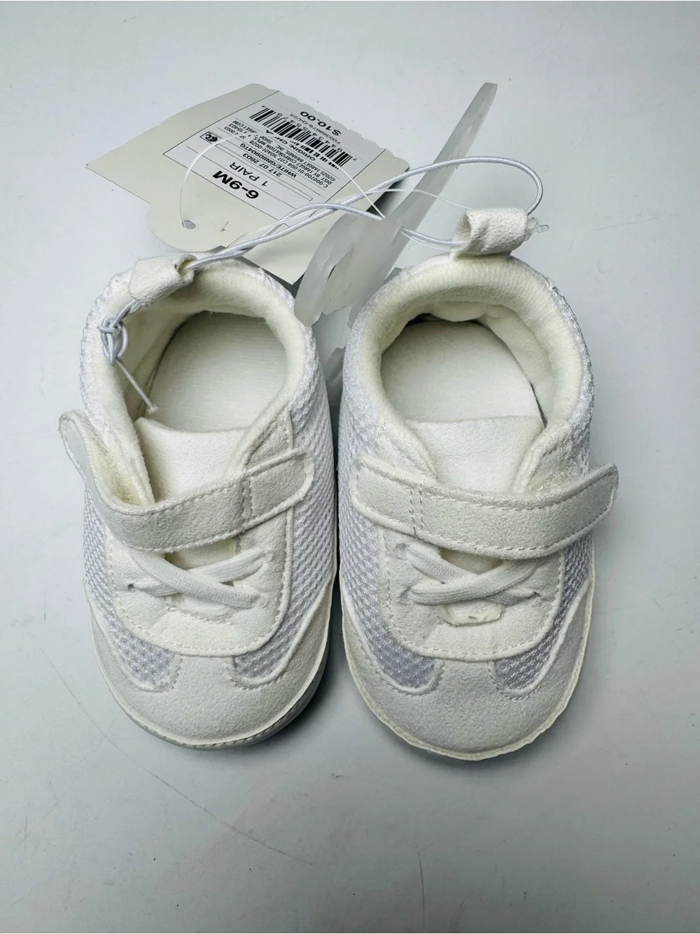 cloud island Cream and White Baby Sneakers with Hook-and-Loop Strap